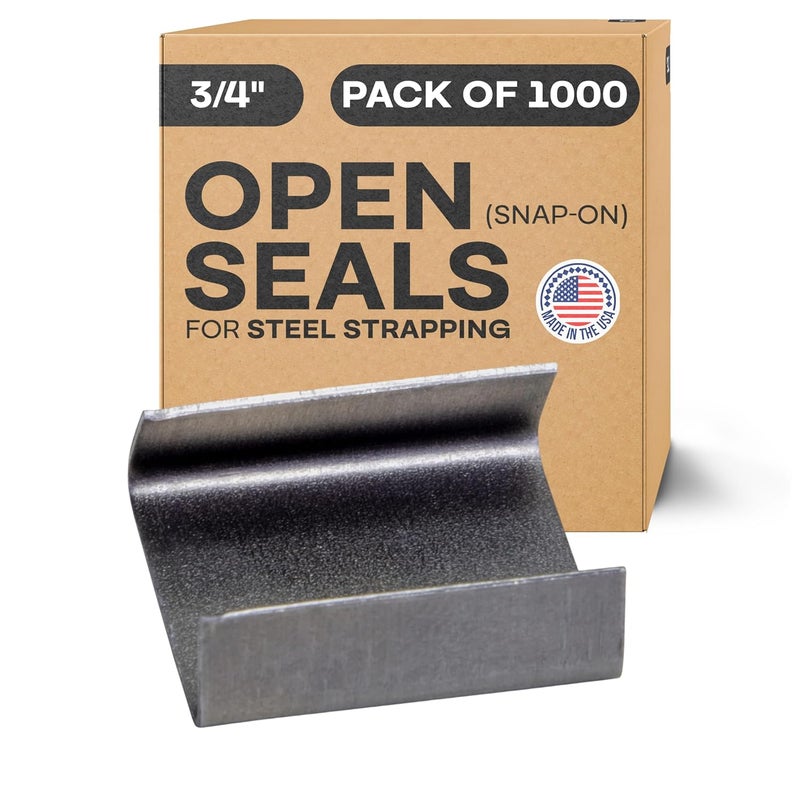 IDL Packaging Open (Snap-On) Seals for 3/4" Strap Width Steel Strapping (Pack of 1000) - Superior Holding Power - Sturdy Metal Clips for Securing Heavy Packaging and Pallet Banding - Image 1