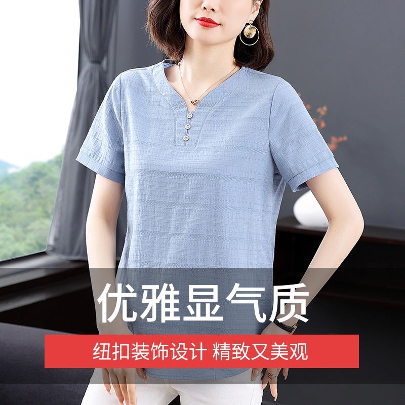 Cotton Short-Sleeved T-Shirt 2024 Summer Women'S New Plus Size Loose Fashion Korean Elegant Solid Color Short-Sleeved T-Shirt - Image 5