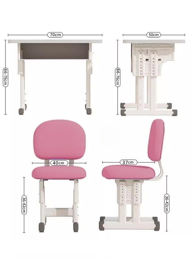 HQ-GAMING Kids Desk Chair Set, Kids Adjustable Height Desk, Children's Study Desk with Drawer,  Ergonomic Desk Chair Set with Backpack Hook, Perfect for Study, Home, School for Boys, Girls (Pink) - Image 2