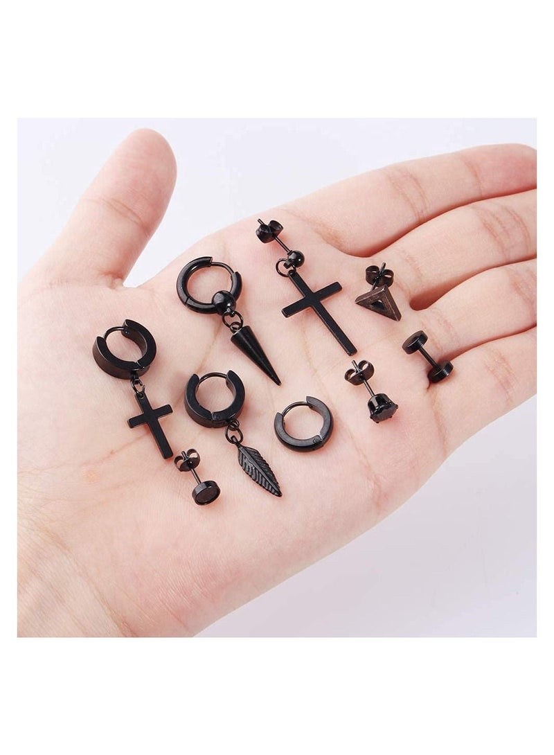 Captaintech Earrings for Men Black Stud Earrings Men's - Image 5