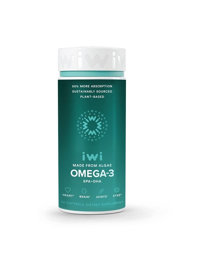 Iwi Life Omega-3, 30 Softgels (30 Servings), Vegan Plant-Based Algae Omega 3 with EPA + DHA, Whole-Body Support Dietary Supplement, Krill & Fish Oil Alternative, No Fishy Aftertaste  - Image 1