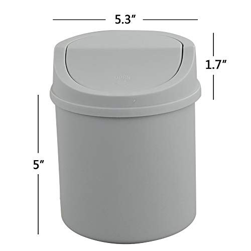 Fiazony Plastic Desktop Mini Trash Can with Swing Lid, Grey - Image 2