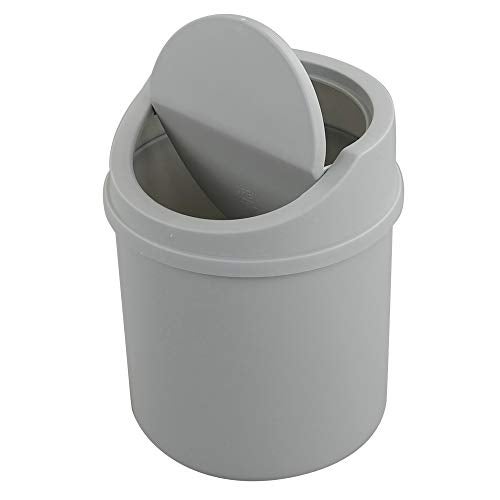 Fiazony Plastic Desktop Mini Trash Can with Swing Lid, Grey - Image 1