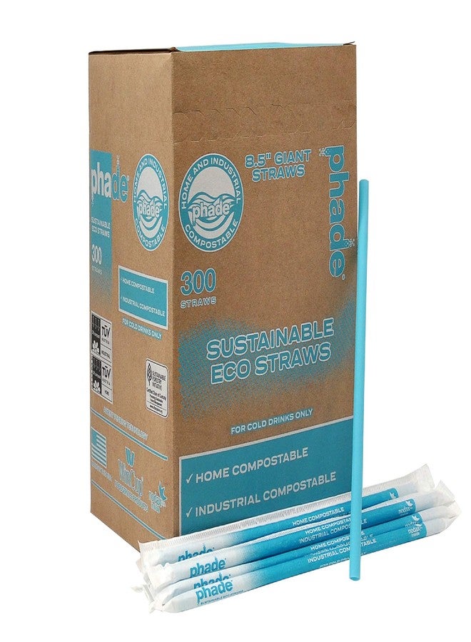 Phade 8.5" Giant Compostable Biodegradable Eco Straws, 300 Count, Individually Wrapped, For Cold Drinks Only - Image 1