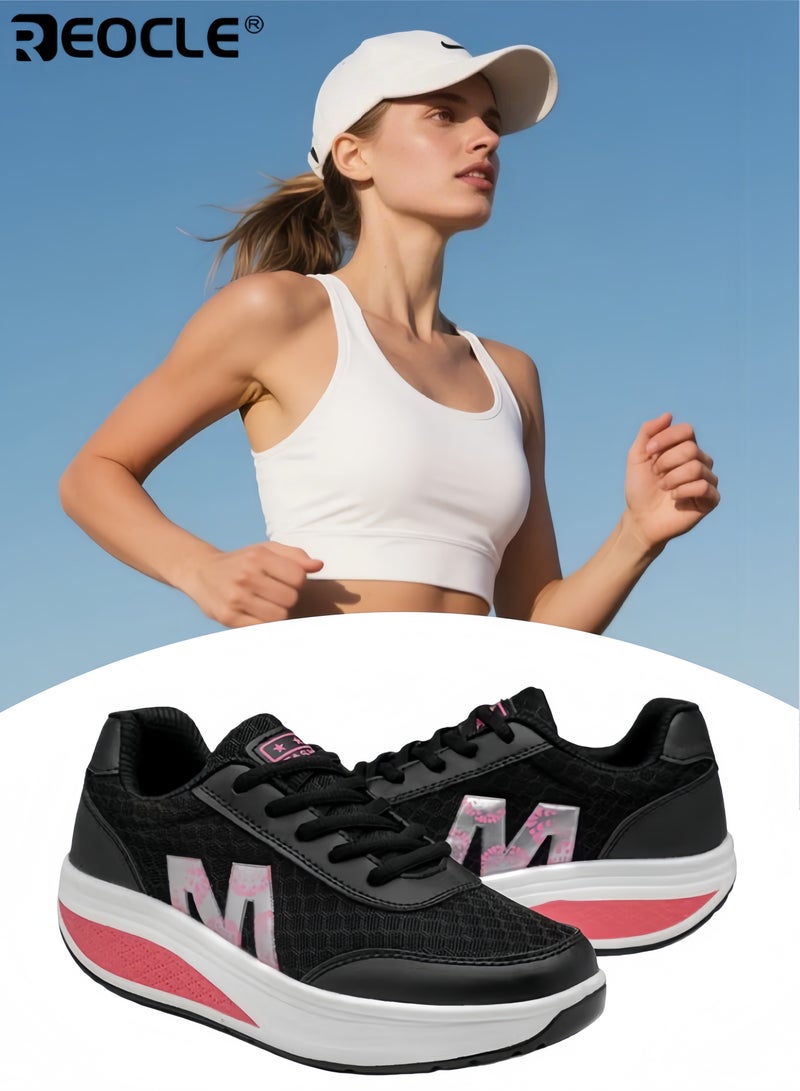 REOCLE Women's Athletic Sneakers with Chunky Sole Design and Breathable Mesh Gym Shoes with Non-Slip Traction for Running Cross Training - Image 1