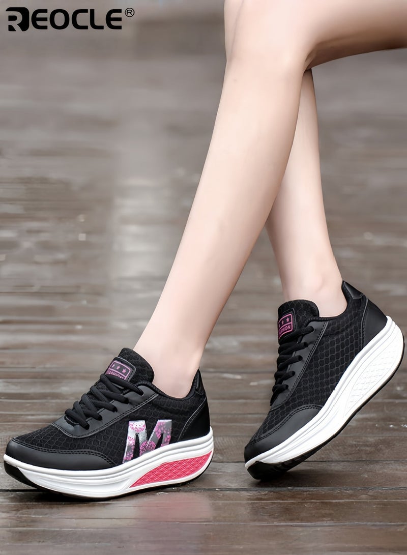 REOCLE Women's Athletic Sneakers with Chunky Sole Design and Breathable Mesh Gym Shoes with Non-Slip Traction for Running Cross Training - Image 3