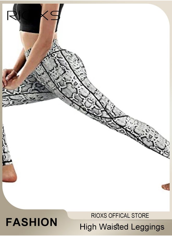 RIOXS - Women's High Waisted Leggings,Exercise Yoga Pants With Side Pockets,Printed Skinny Yoga Pants,Stretchy Leggings Lifting Pants For Women Ladies Running Workout Pamela - Image 1