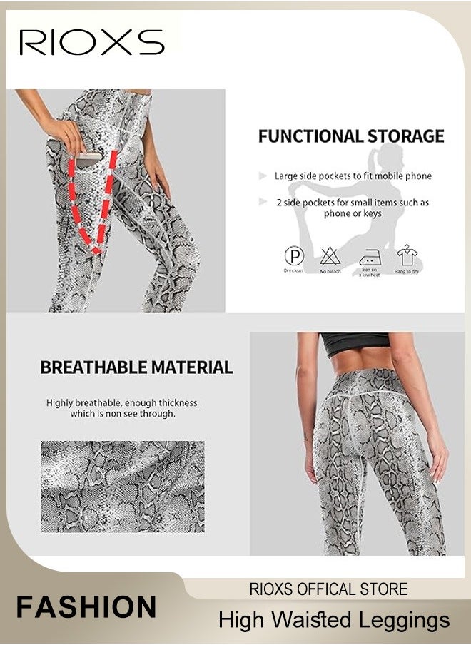 RIOXS - Women's High Waisted Leggings,Exercise Yoga Pants With Side Pockets,Printed Skinny Yoga Pants,Stretchy Leggings Lifting Pants For Women Ladies Running Workout Pamela - Image 1