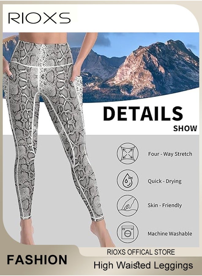 RIOXS - Women's High Waisted Leggings,Exercise Yoga Pants With Side Pockets,Printed Skinny Yoga Pants,Stretchy Leggings Lifting Pants For Women Ladies Running Workout Pamela - Image 1