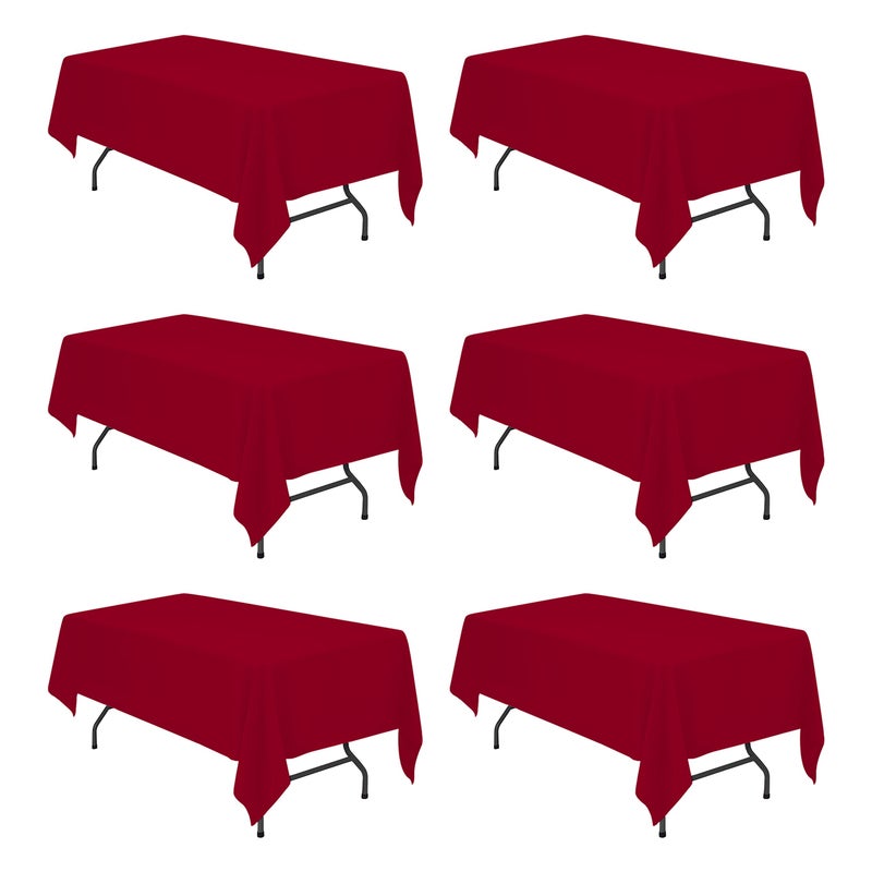 BRILLMAX 6 Pack Burgundy Tablecloths for 6 Foot Rectangle Tables 60 x 102 Inch 6ft Rectangular Bulk Linen Polyester Fabric Washable Cloth Cover for Wedding Reception Banquet Birthday Party
