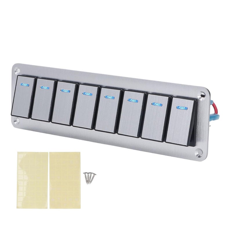8 Gang Rocker Switch Panel Blue LED 12V 24V Aluminum Alloy for Car RV Bus Trailer - Image 2
