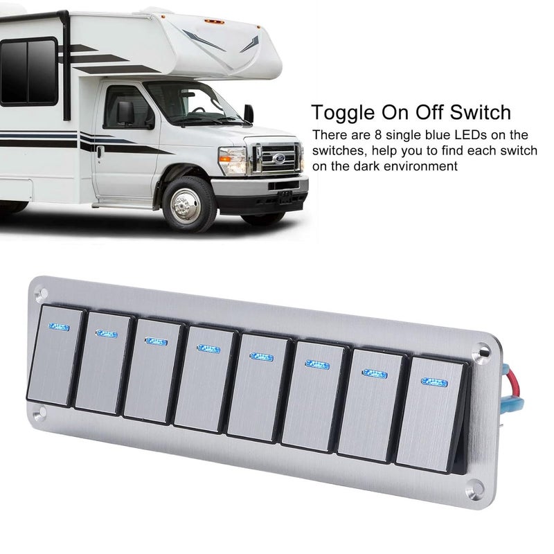 8 Gang Rocker Switch Panel Blue LED 12V 24V Aluminum Alloy for Car RV Bus Trailer - Image 5