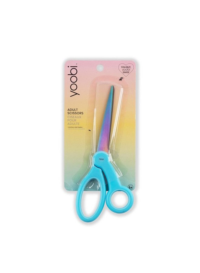 Yoobi Scissors Comfort Grip 8" Scissors All Purpose Straight Stainless Steel Blade School And Office Supplies Light Blue Handle And Blue Oil Slick Design - Image 4