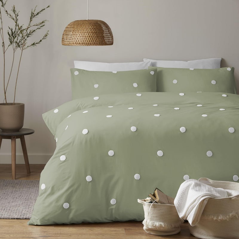 Appletree Signature Duvet Cover Set Double  Dot Garden Design  100 Cotton Bedding  Sage Green with White Polka Dots  Includes 1 Duvet Cover 200x200cm  2 Pillowcases 50x75cm