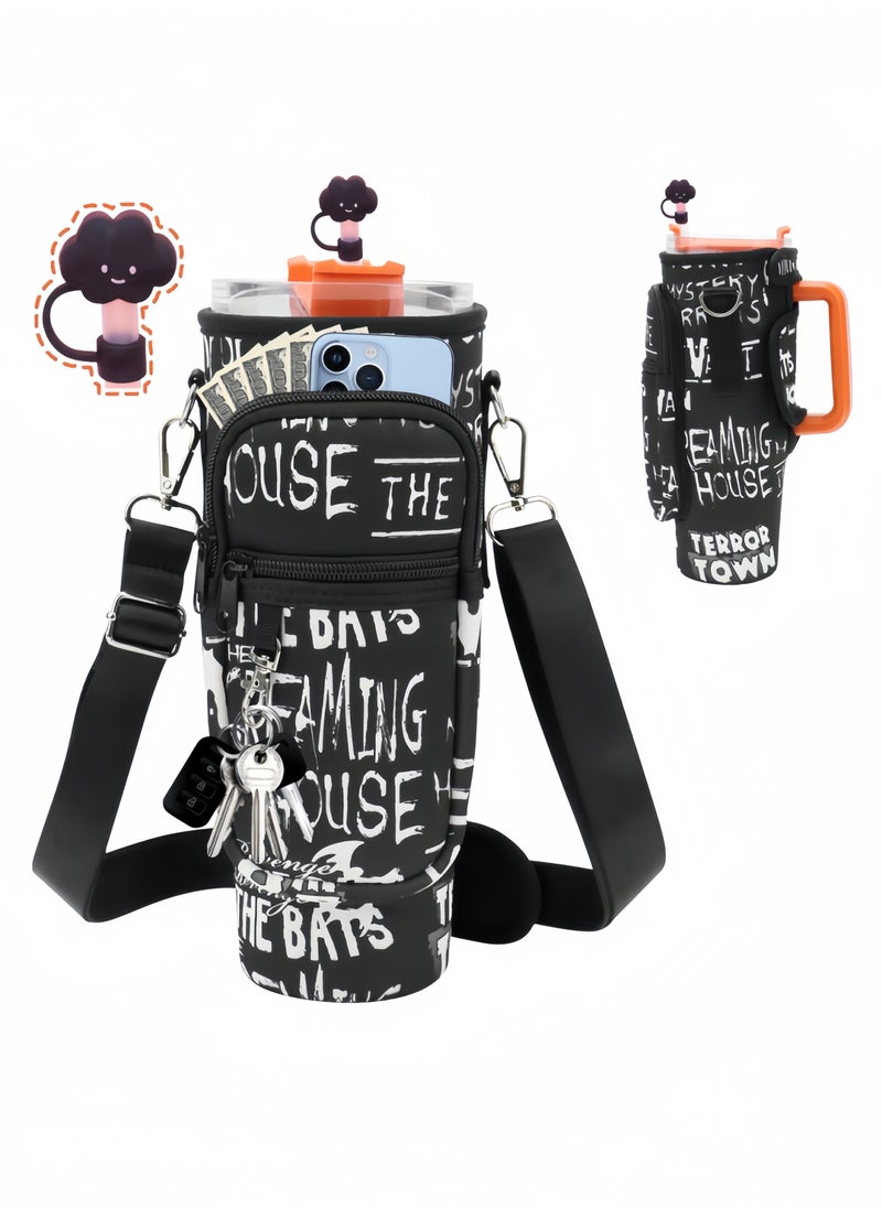 Generic - Water Bottle Carrier Bag with Phone Pocket for Stanley 40oz Tumbler Neoprene Water Bottle Holder Pouch with Adjustable Strap Bollus with Straw Cover for Stanley Cup Accessories - Image 1