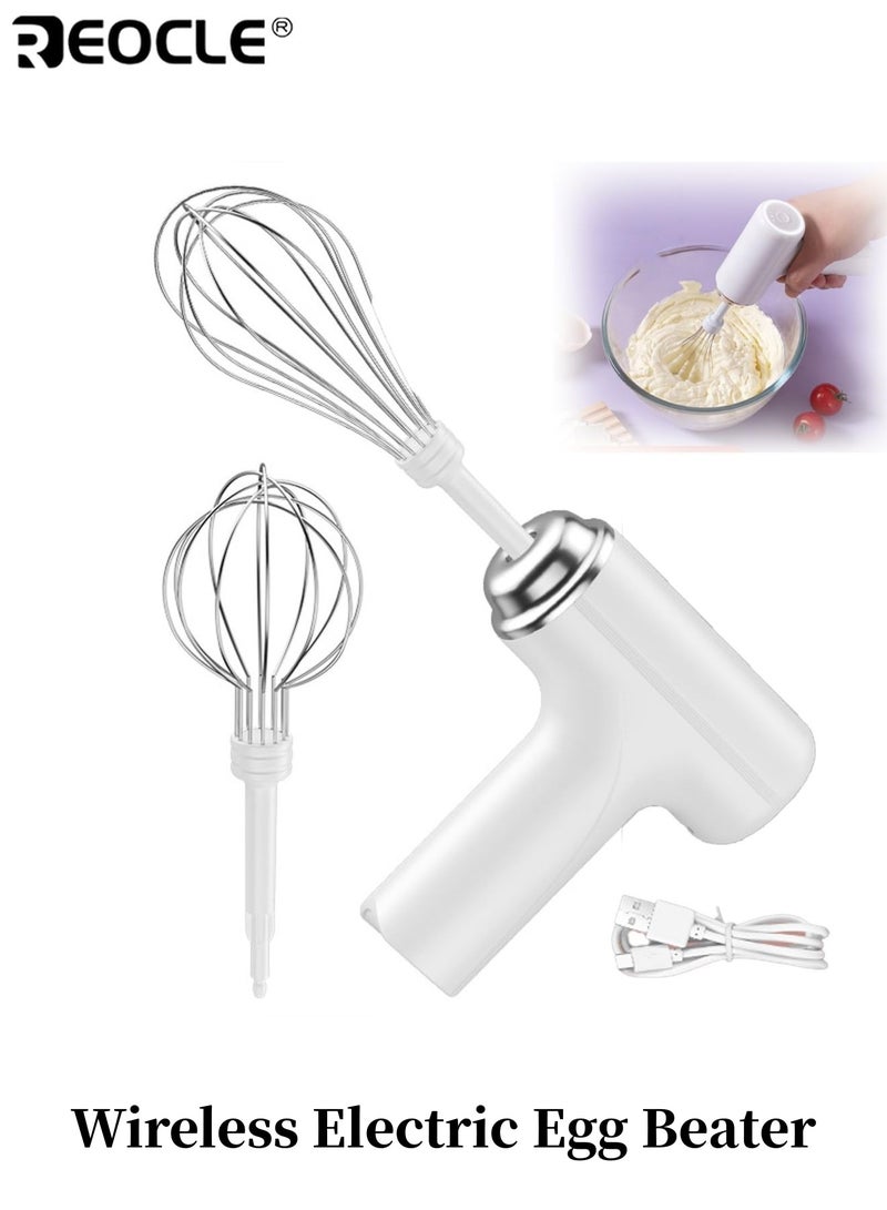 REOCLE Wireless Handheld Electric Egg Beater USB Cordless Operation Lightweight Design Stainless Steel Portable Electric Mixer ldeal for Home Professional Bakers - Image 1