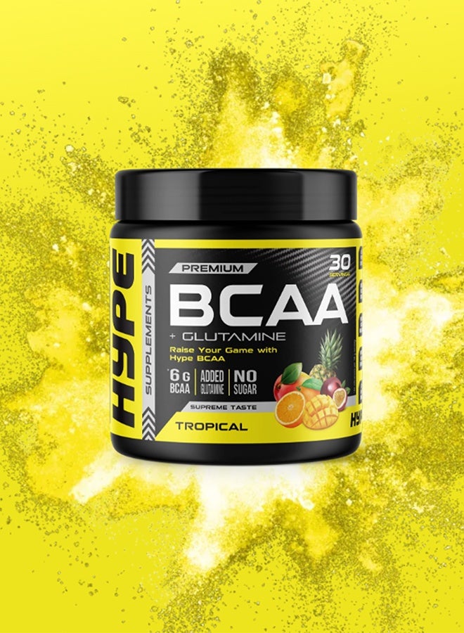 هايب بي سي إيه إيه + جلوتامين | ٣٠٠ غرام | نكهة الفواكه الاستوائية، ٦ غرام BCAA بنسبة ٢:١:١ مع جلوتامين مضاف - Image 2