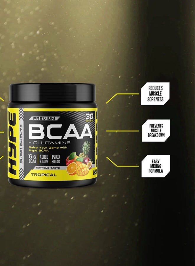 هايب بي سي إيه إيه + جلوتامين | ٣٠٠ غرام | نكهة الفواكه الاستوائية، ٦ غرام BCAA بنسبة ٢:١:١ مع جلوتامين مضاف - Image 4