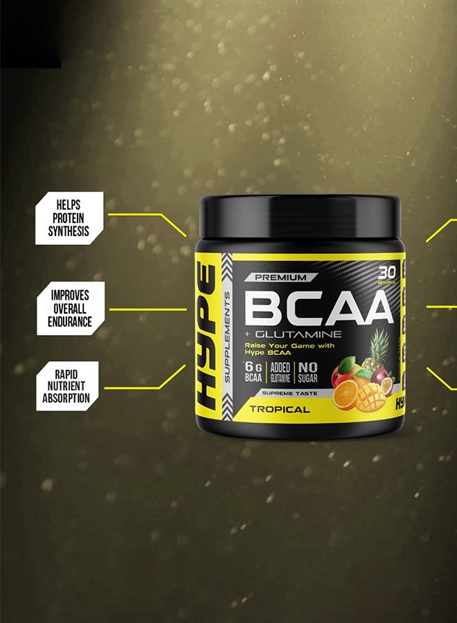 هايب بي سي إيه إيه + جلوتامين | ٣٠٠ غرام | نكهة الفواكه الاستوائية، ٦ غرام BCAA بنسبة ٢:١:١ مع جلوتامين مضاف - Image 3