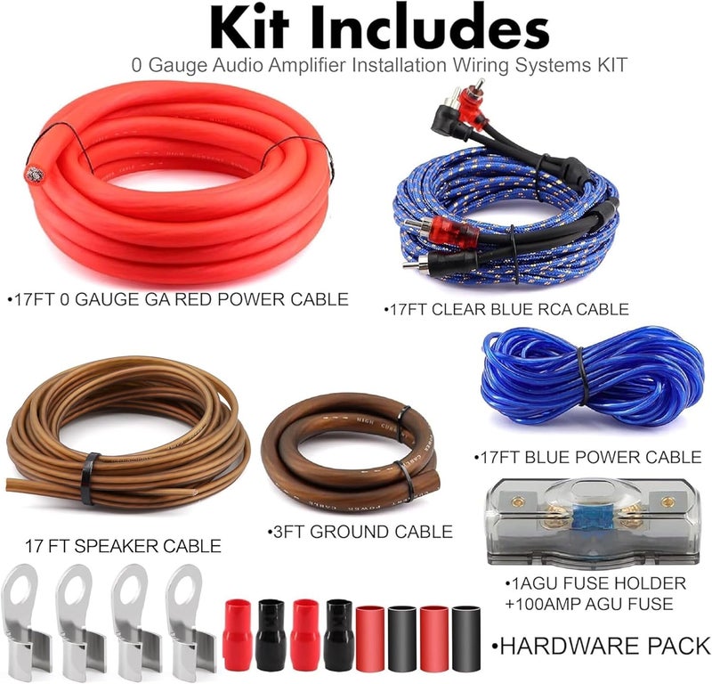 Taxutor True 0 Gauge CCA Amplifier Wiring Kit 3000W Complete - 1/0 AWG Car Audio Power Cable with Fuse Holder & RCA - Image 3