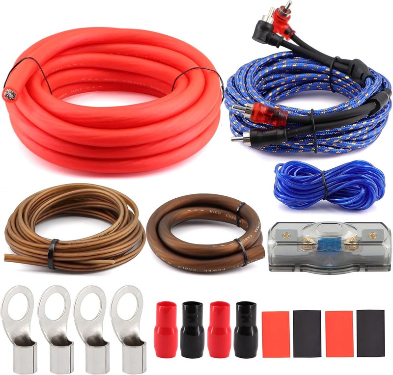 Taxutor True 0 Gauge CCA Amplifier Wiring Kit 3000W Complete - 1/0 AWG Car Audio Power Cable with Fuse Holder & RCA - Image 1