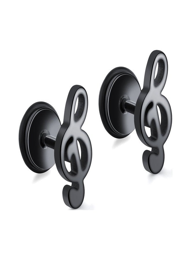 Xusamss Punk Piercing Music Earrings Stainless Steel Note Stud Earrings(Black) - Image 1