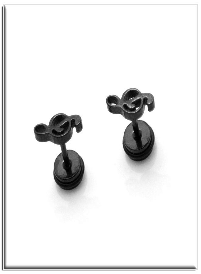 Xusamss Punk Piercing Music Earrings Stainless Steel Note Stud Earrings(Black) - Image 2