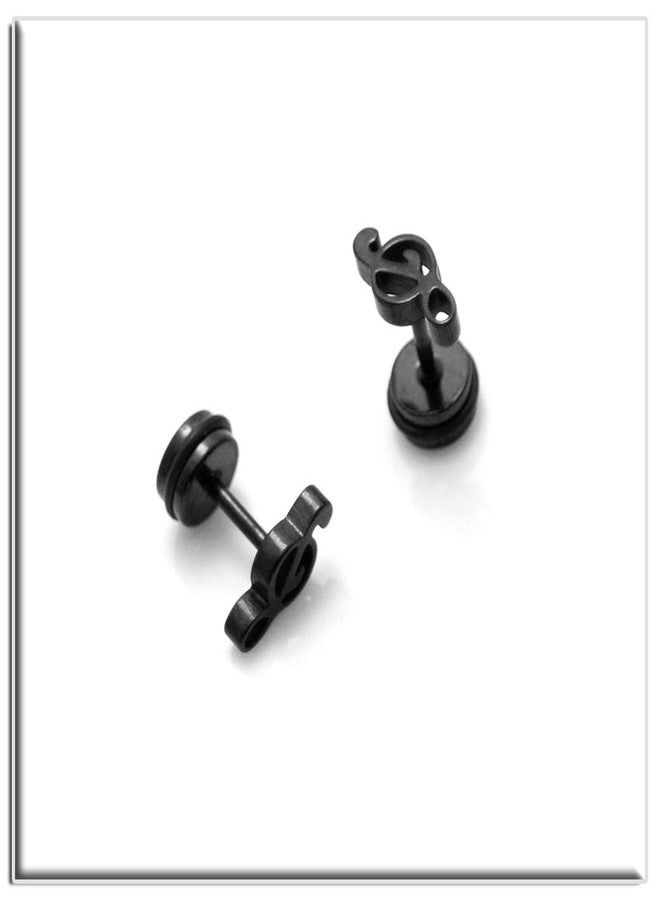 Xusamss Punk Piercing Music Earrings Stainless Steel Note Stud Earrings(Black) - Image 5