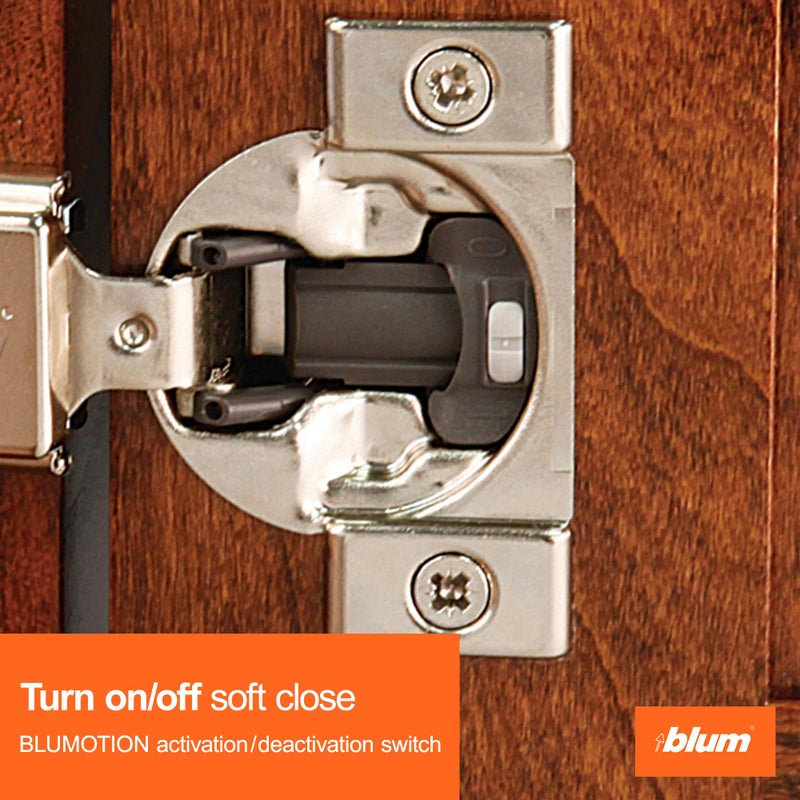 Blum Compact BLUMOTION Hinge (10 Kits), 1/2" Overlay, 105Â° Opening Angle, Steel, Integrated Soft-Close Hinges for Face Frame Cabinets - Image 3
