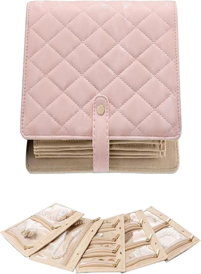 VPGS Travel Jewelry Organizer Case, Velvet Jewelry Pouches Bags with Zipper, Travel Jewelry Holder for Rings,Necklace,Earrings,or Travel Gifts for Women(Pink) - Image 1
