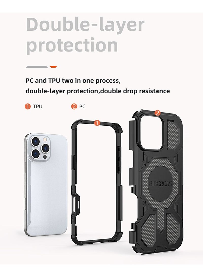 BIBERCAS For iPhone 16 Pro Max Case Compatible with MagSafe Anti Drop TPU + PC Phone Cover - Black - Image 5
