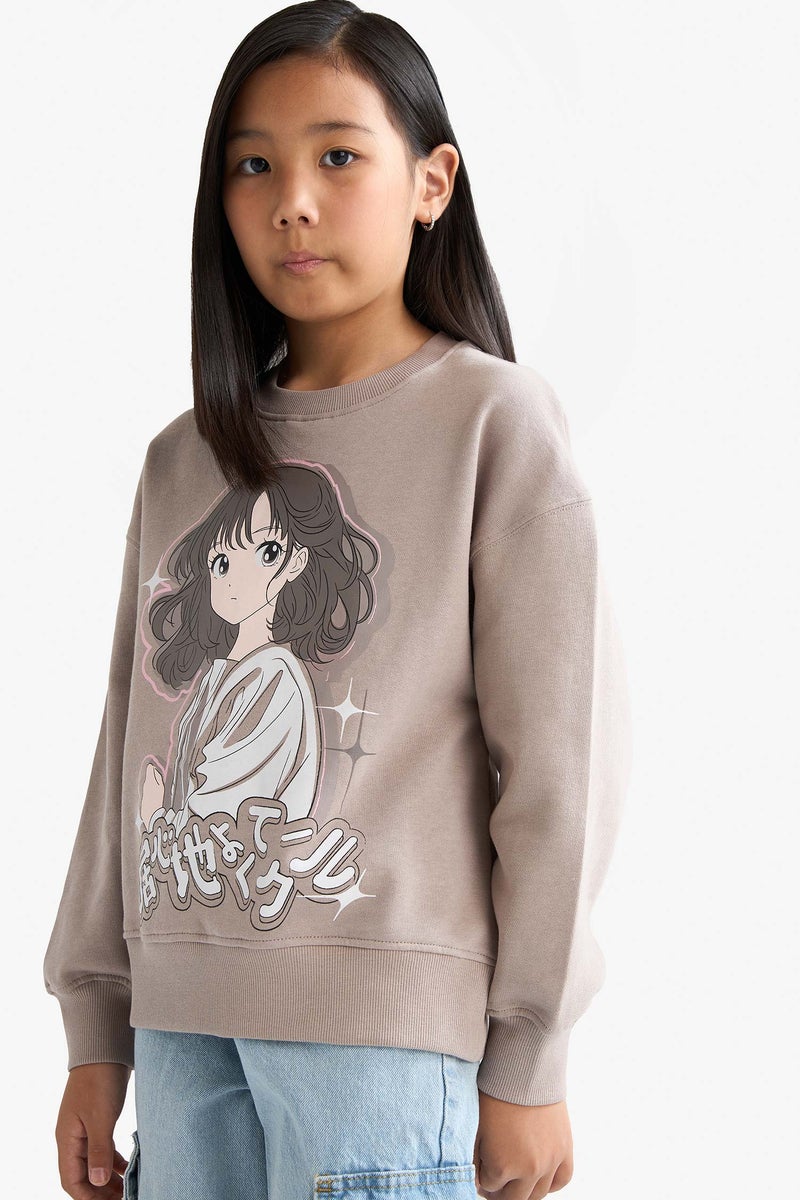 ديفاكتو سويت شيرت بناتي قصة مريحة ببطانة ناعمة وطبعة أنيمة - Image 3