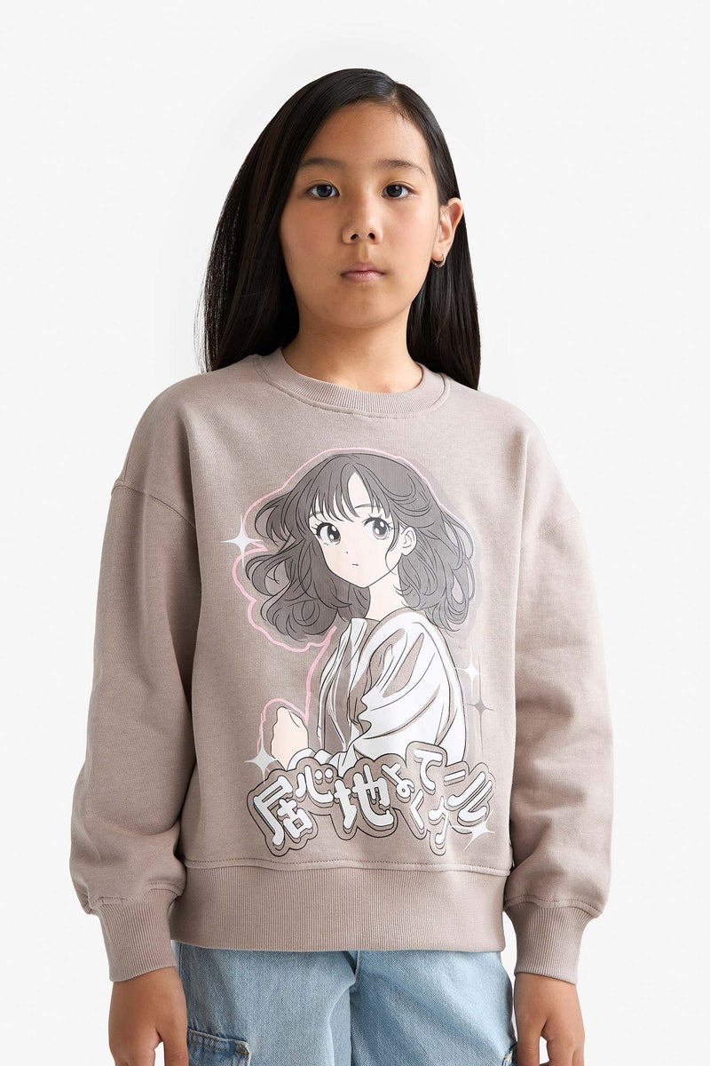 ديفاكتو سويت شيرت بناتي قصة مريحة ببطانة ناعمة وطبعة أنيمة - Image 5