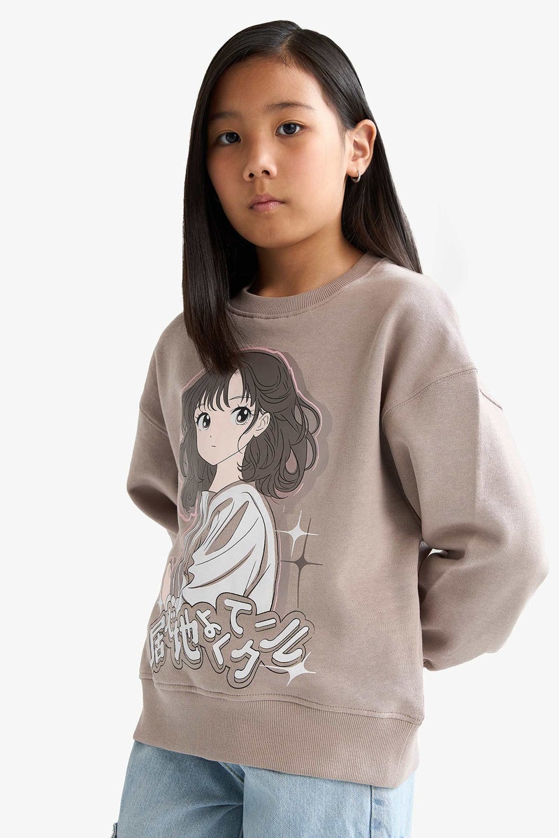 ديفاكتو سويت شيرت بناتي قصة مريحة ببطانة ناعمة وطبعة أنيمة - Image 4