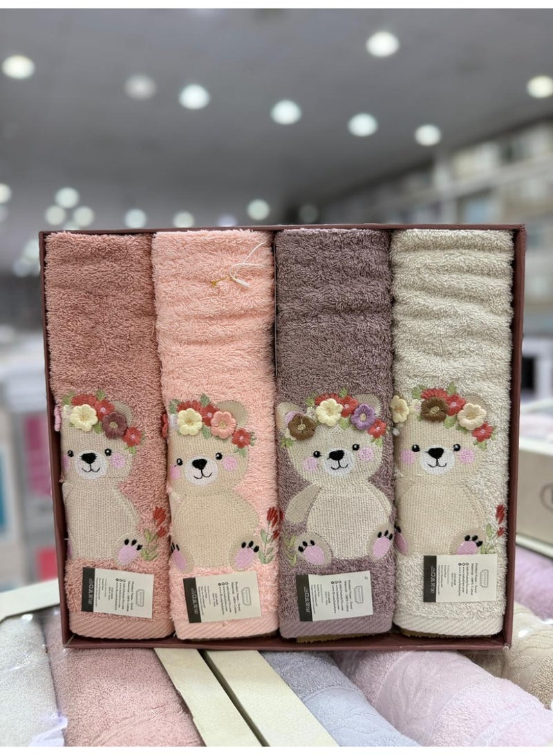 فوط اطفال 100% قطن خامه عاليه الجوده عبوه من ٤ فوط مطرزه - Image 1