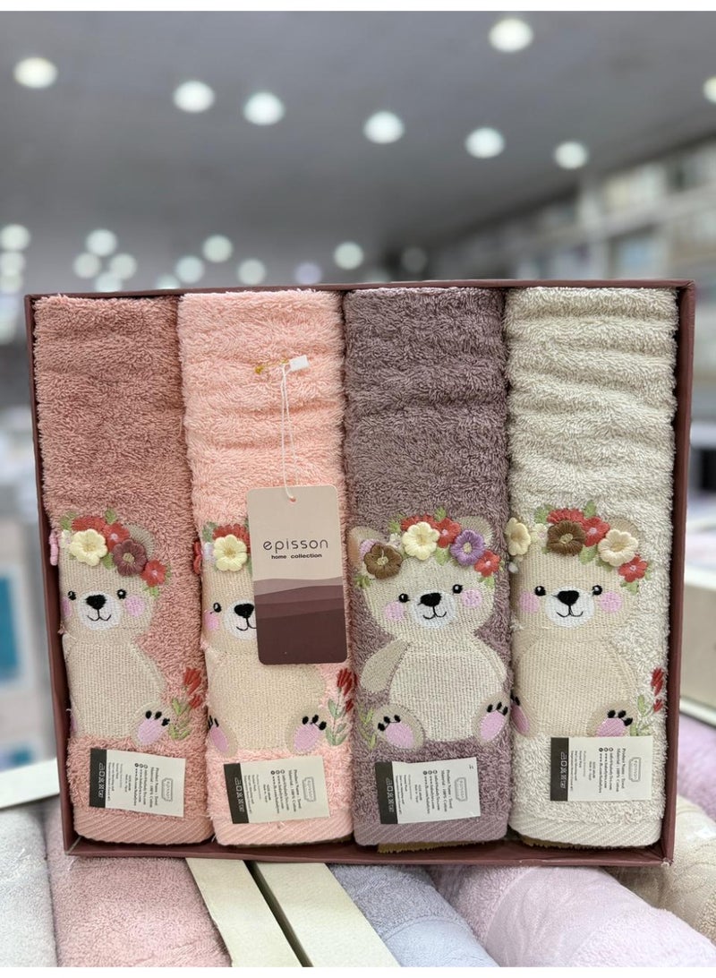 فوط اطفال 100% قطن خامه عاليه الجوده عبوه من ٤ فوط مطرزه - Image 2