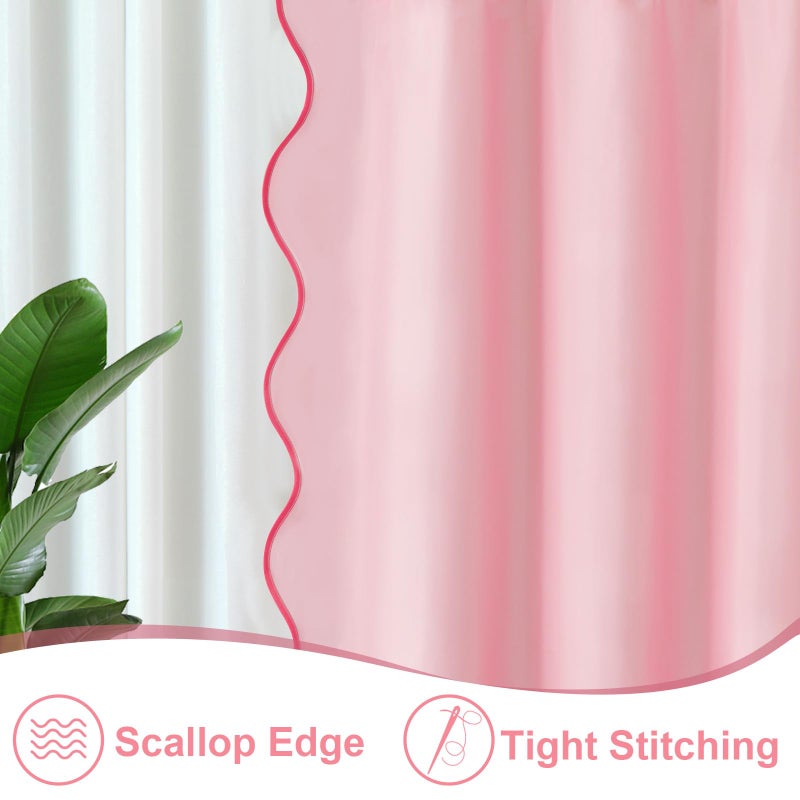 ORTIGIA Pink Scalloped Shower Curtain, Cute Pink Ruffle Shower Curtains Boho Pretty Aesthetic Preppy Waterproof Fabric Girls Bath Bathroom Decor with Metal Hook 72 W x 72 H Inch - Image 3