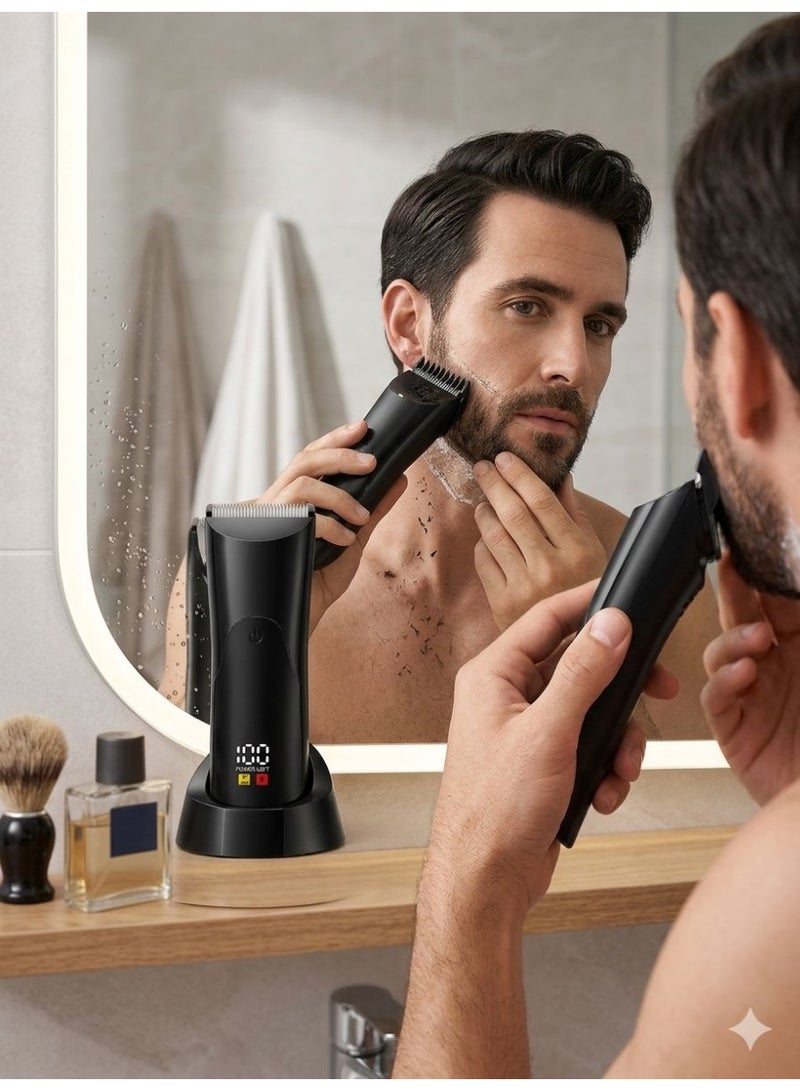 HB Electric body shaver for men, for shaving sensitive areas and the body, low noise ceramic blades, wet and dry shaver with front light - Image 2