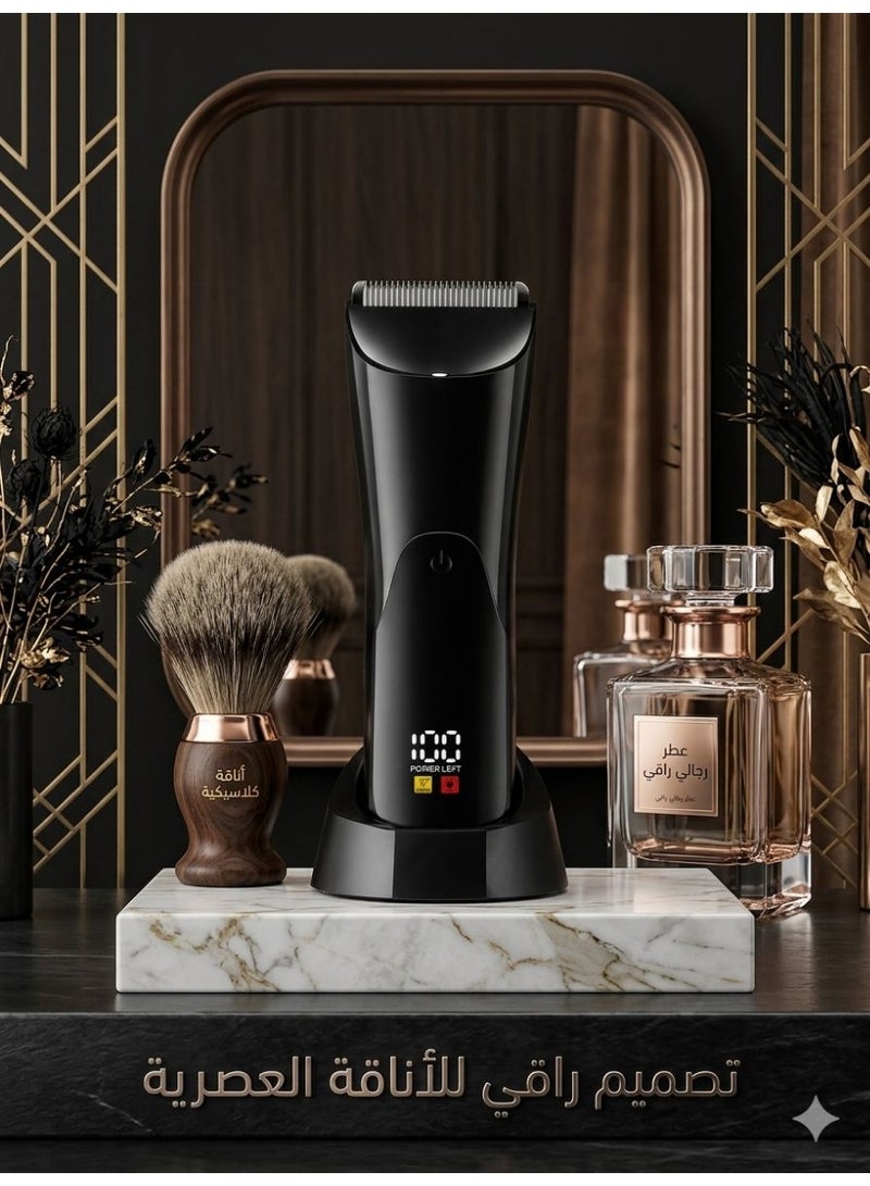 HB Electric body shaver for men, for shaving sensitive areas and the body, low noise ceramic blades, wet and dry shaver with front light - Image 3