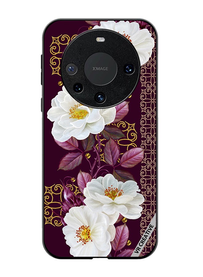 VR CREATIVE Protective Case Cover For Huawei Mate 60 Vertical Floral Border Pattern Design Multicolour - Image 1