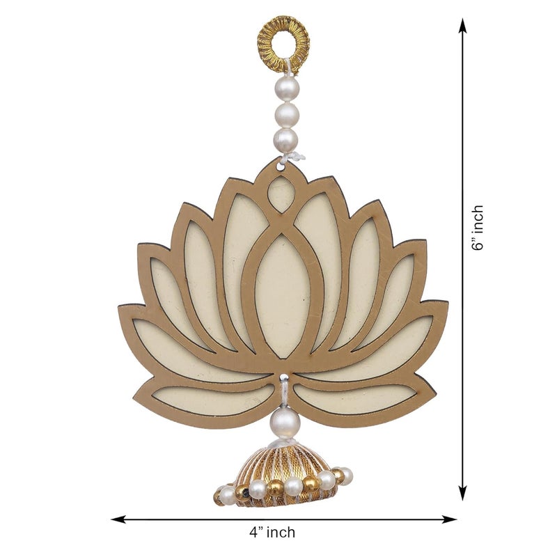 KamlaArt Handmade Yellow White Lotus Wall Hanging Lotus Back Drop Hanging Pooja Temple Decor Wall Hanging Home and Office Decor Wood Set of 5 6 Inches - Image 3