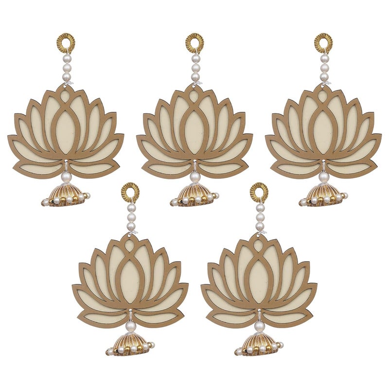 KamlaArt Handmade Yellow White Lotus Wall Hanging Lotus Back Drop Hanging Pooja Temple Decor Wall Hanging Home and Office Decor Wood Set of 5 6 Inches - Image 4