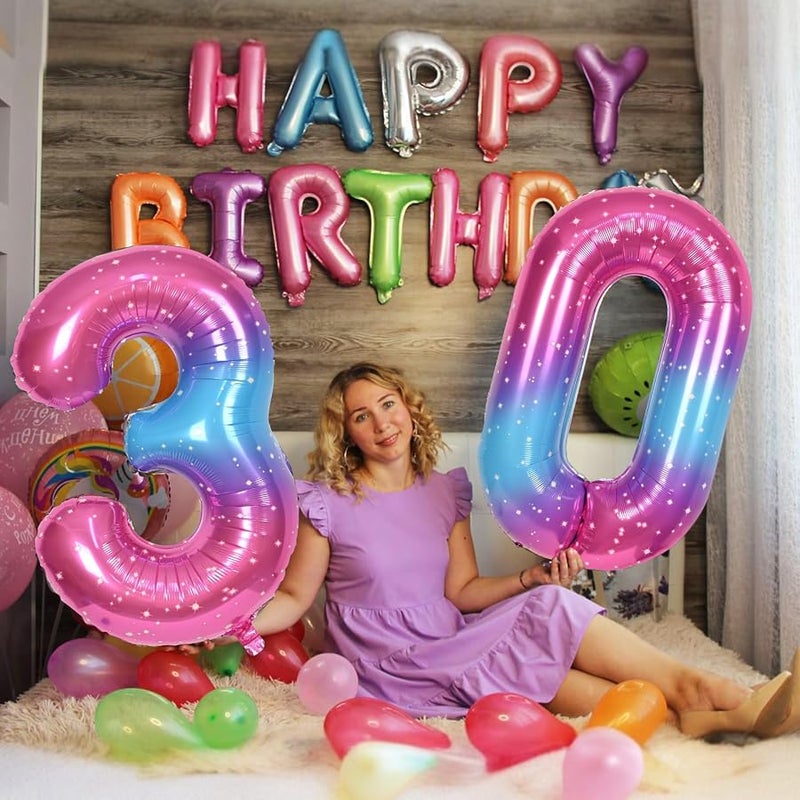 Birthday Number Balloon 2 Years, 40 Inch Rainbow Gradient Foil Balloon Number 2 for Girls, Pink Blue Helium Balloon 2nd Birthday Decoration, Gradient Colourful Number Balloon 2 for Woman Anniversary - Image 4