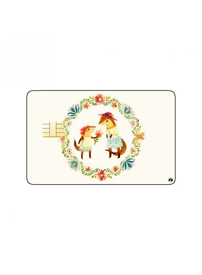 RKN PRINTED BANK CARD STICKER Cute Foxes Drawing With Roses - Image 2