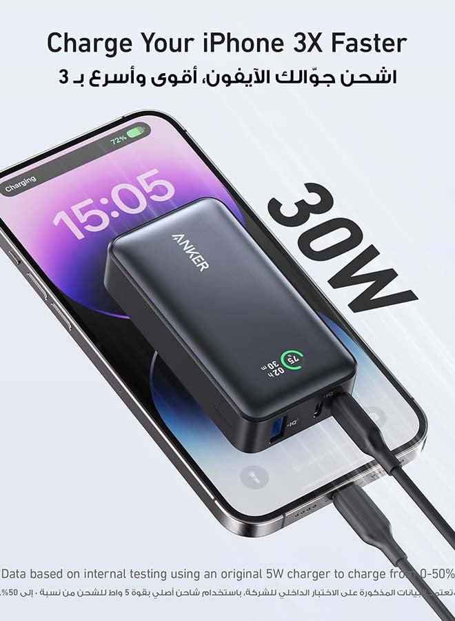 أنكر بنك طاقة Anker، بنك طاقة 533 (PowerCore 30W)، شاحن محمول Power IQ 3.0 مع PD 30W Max Output، حزمة بطارية 10,000 مللي أمبير في الساعة لسلسلة iPhone 14 وDell وMicrosoft Surface وiPad Pro والمزيد - Image 3