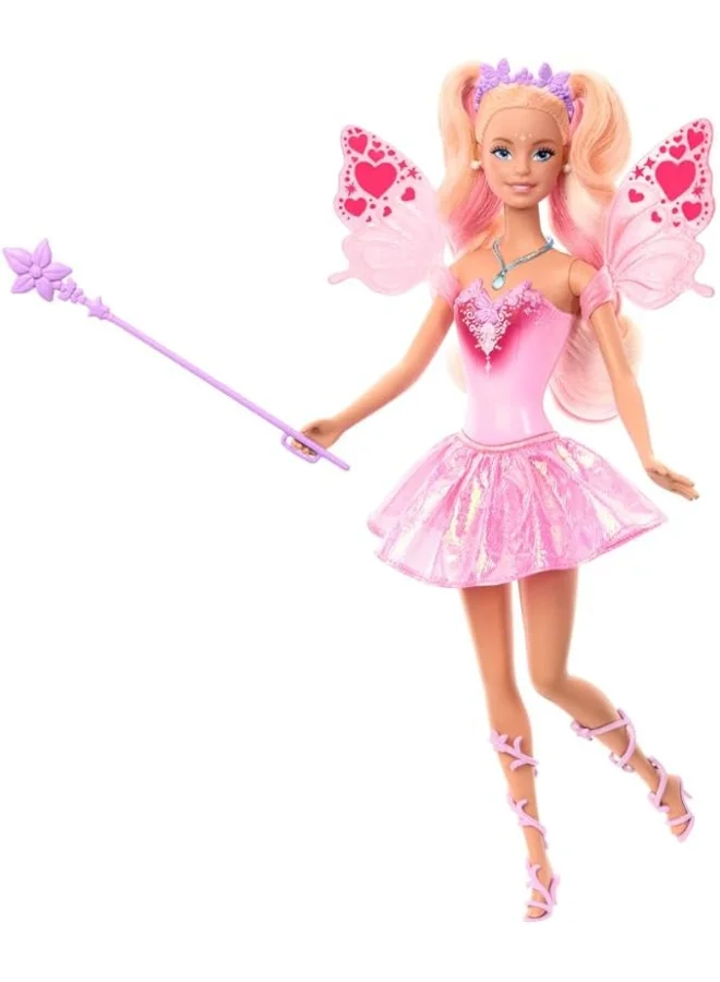 باربي Fairy Doll with Toy Wand & Fashion Accessories, Fantasy Theme with Color-Change Fun on Wings & Outfit