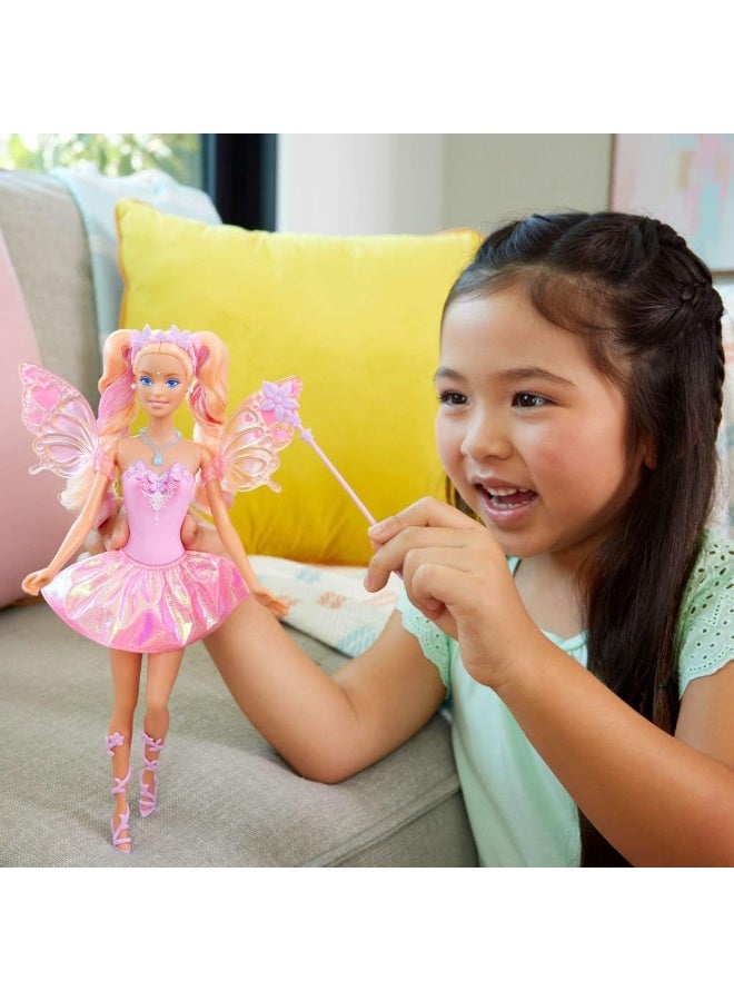 Barbie Fairy Doll with Toy Wand & Fashion Accessories, Fantasy Theme with Color-Change Fun on Wings & Outfit - Image 2
