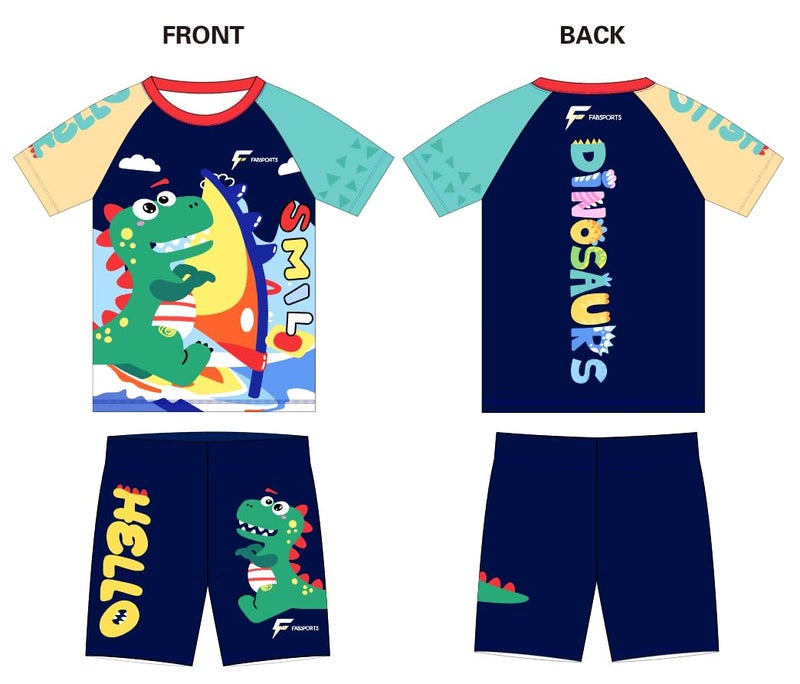 FABSPORTS Kids Two-Piece Swimwear Set – Printed Short-Sleeve Rash Guard Top & Swim Shorts for Boys & Girls, Comfortable Bathing Suit for Ages 2-4 Years Multicolour - Image 4
