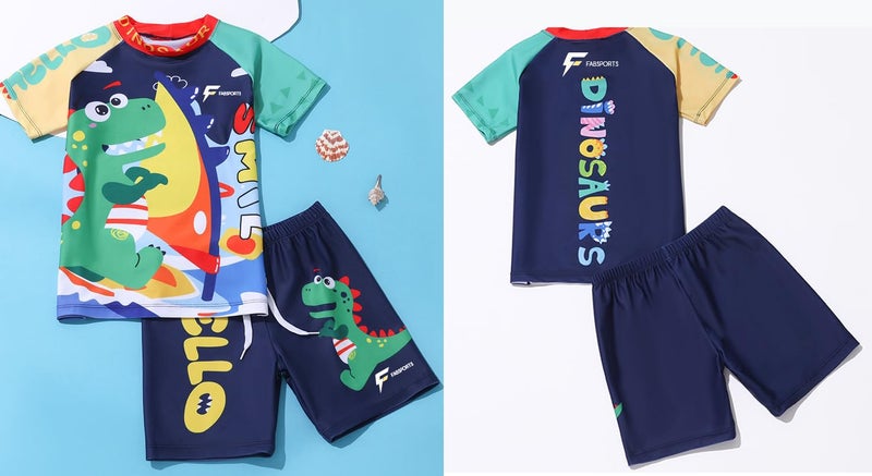 FABSPORTS Kids Two-Piece Swimwear Set – Printed Short-Sleeve Rash Guard Top & Swim Shorts for Boys & Girls, Comfortable Bathing Suit for Ages 2-4 Years Multicolour - Image 5