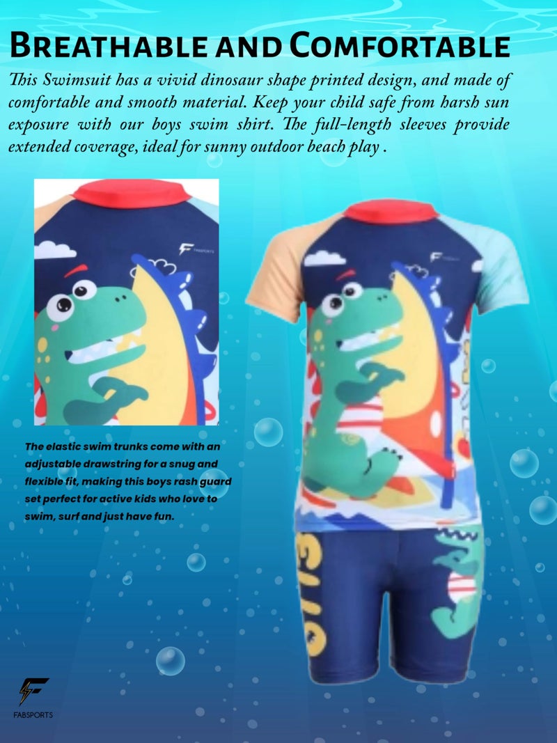 FABSPORTS Kids Two-Piece Swimwear Set – Printed Short-Sleeve Rash Guard Top & Swim Shorts for Boys & Girls, Comfortable Bathing Suit for Ages 2-4 Years Multicolour - Image 3